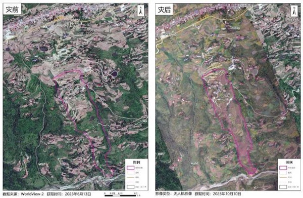滑坡災(zāi)前災(zāi)后對(duì)比。重慶市規(guī)劃和自然資源局供圖